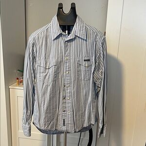 Lucky Brand Blue and White Striped Casual Button Down Shirt